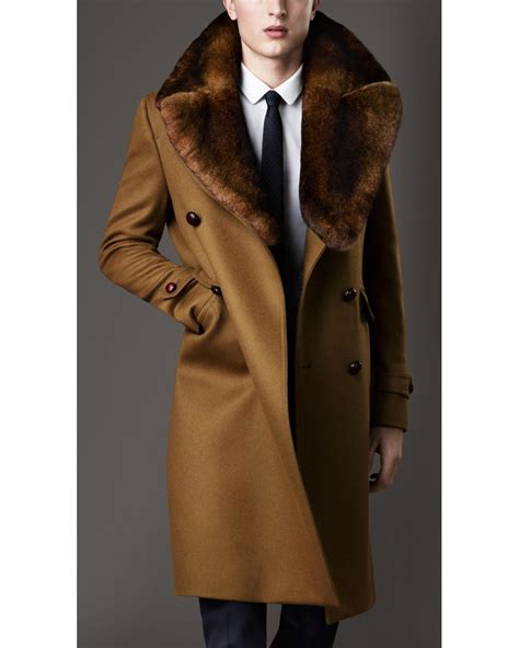 burberry fur collar miltary coat in brown for men|Burberry Brown Rabbit.